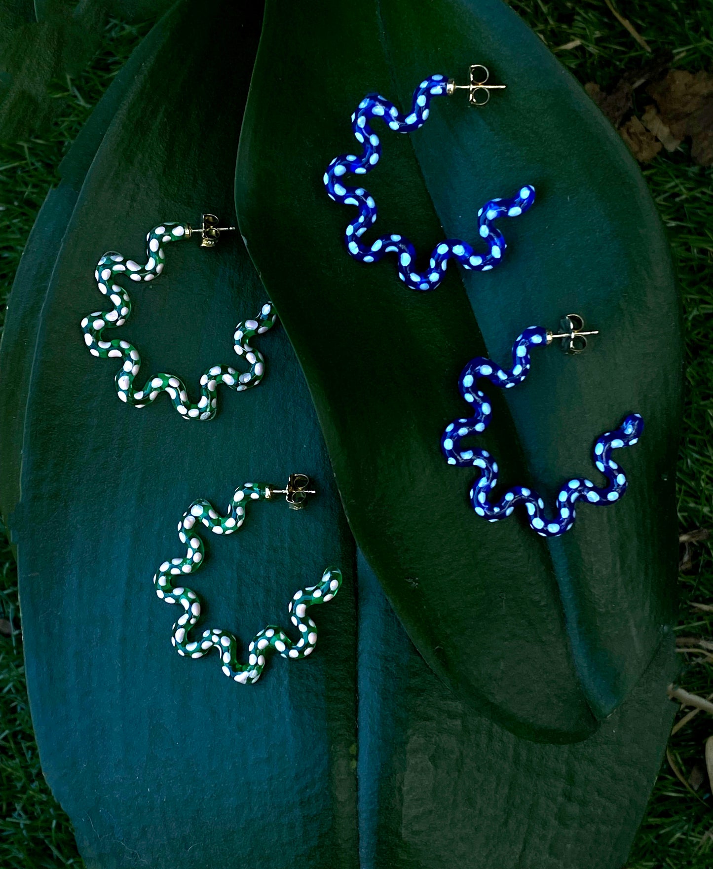 Jelly Hoops Green with Pink Dot