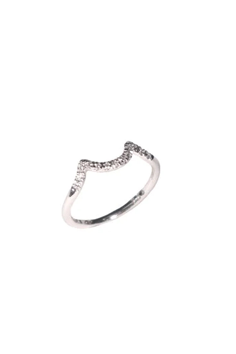 Single Wave Pave Silver and Diamond Ring