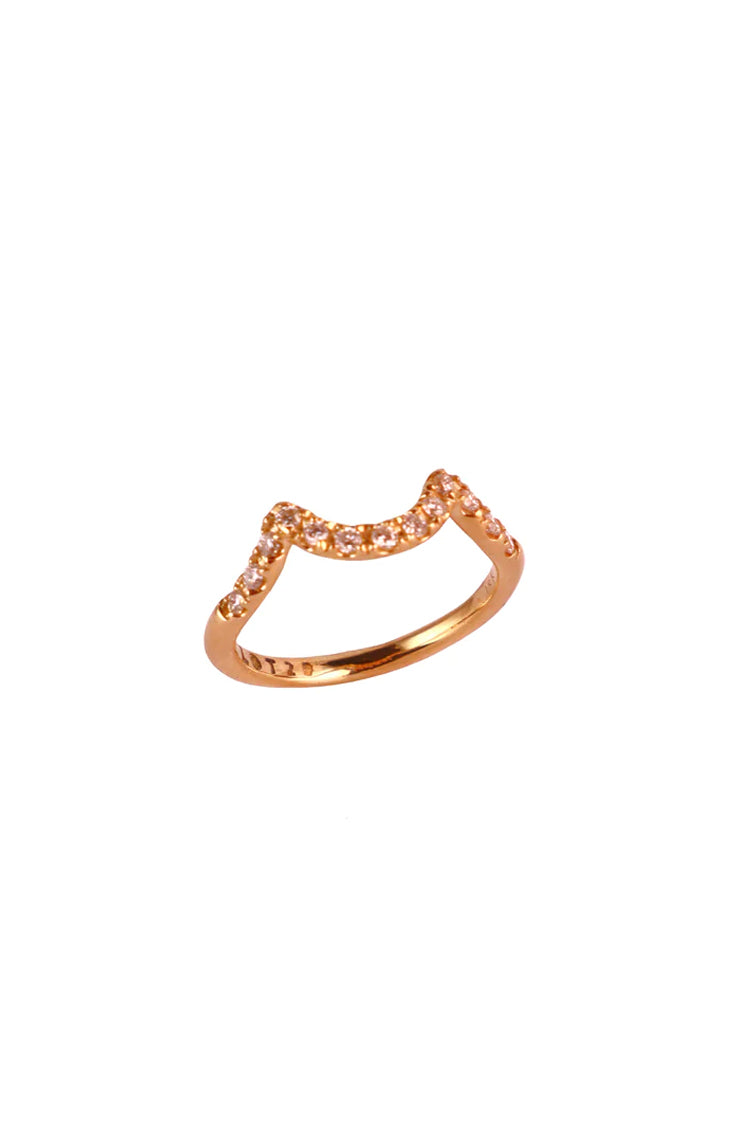 Pave Single Wave Diamond and Gold Ring