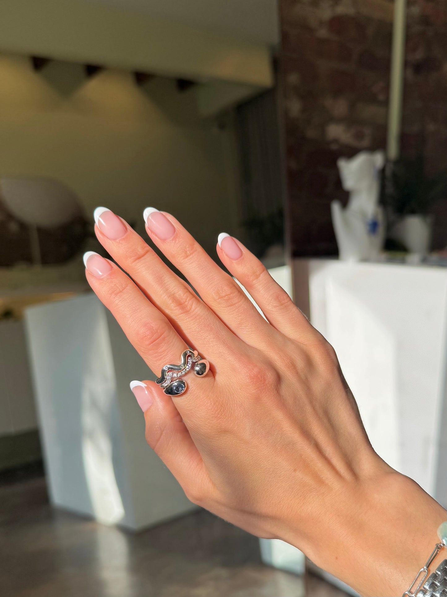 Pavé Diamond Silver Single Wave Ring