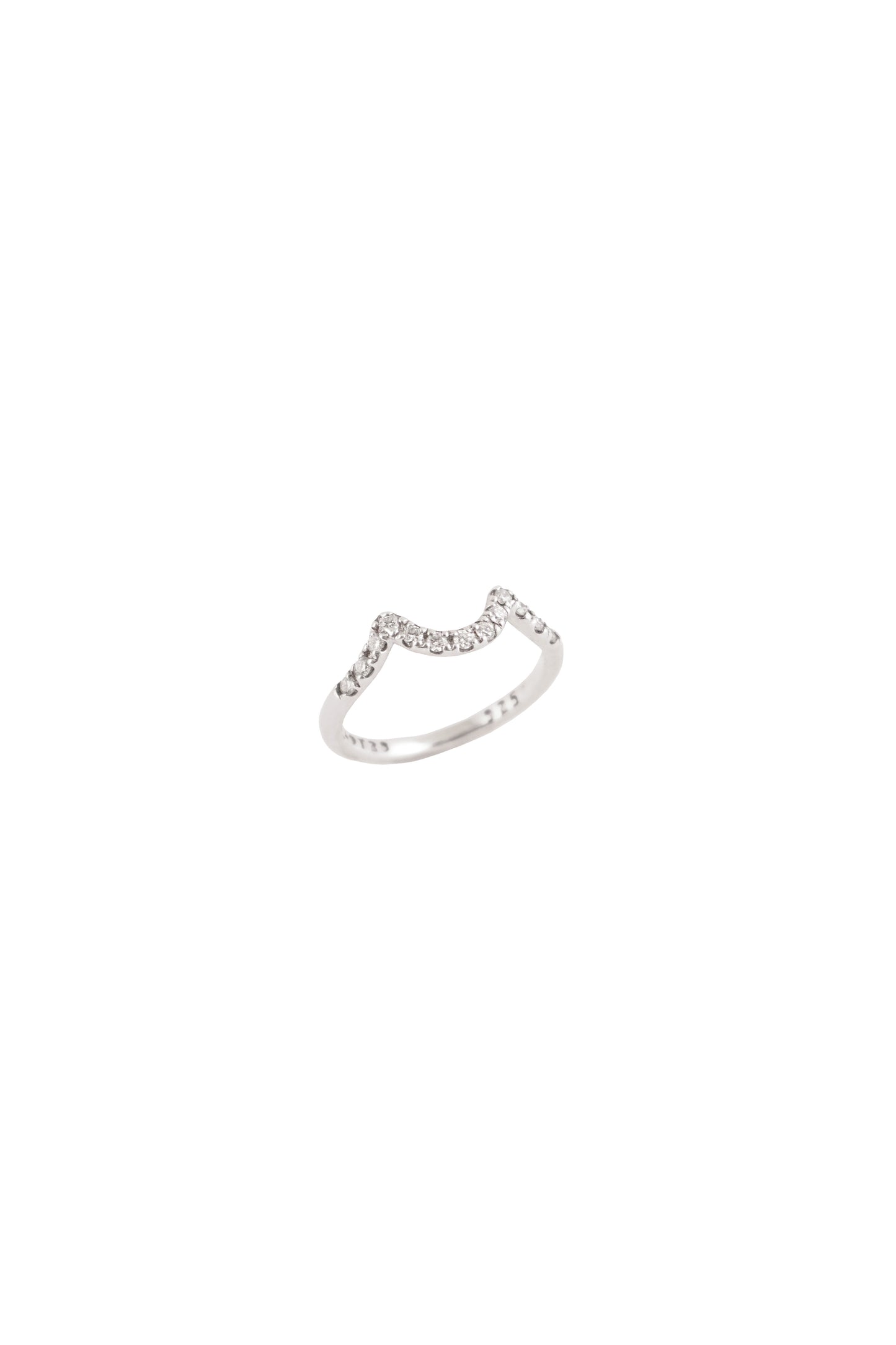 Pavé Diamond Silver Single Wave Ring