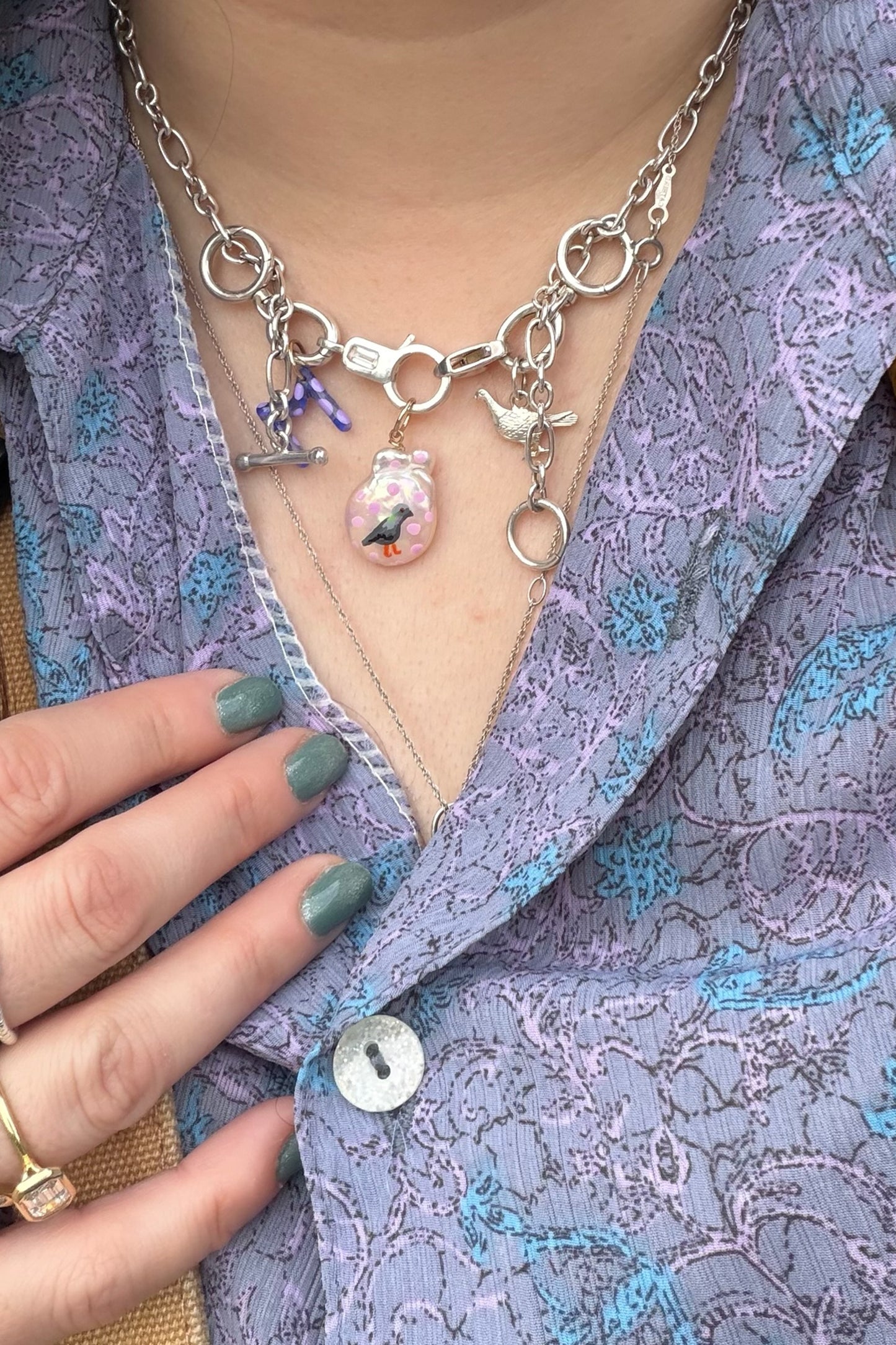 Pigeon Painted Pearl Charm