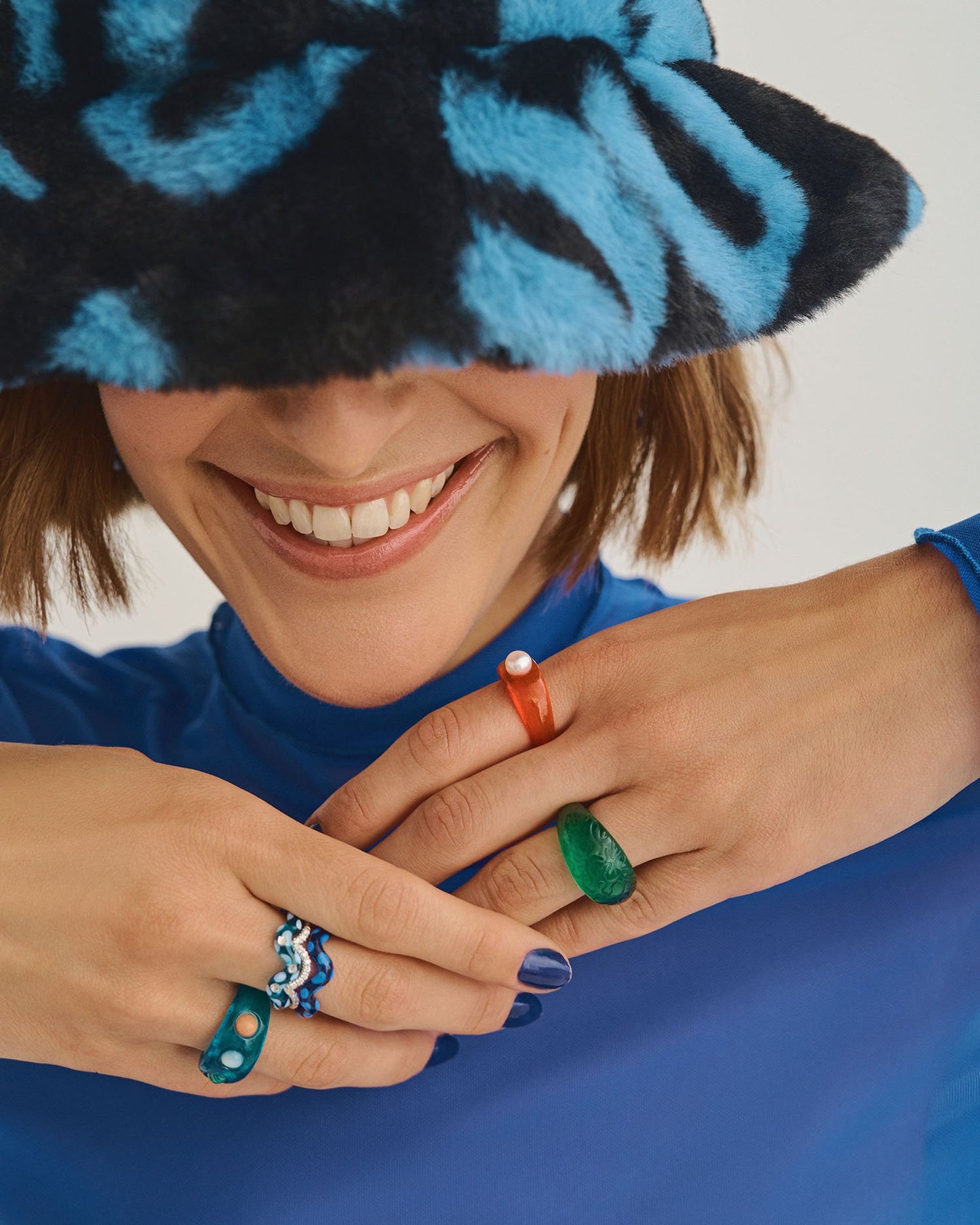 Single Wave Jelly Ring Blue with Green Stripes