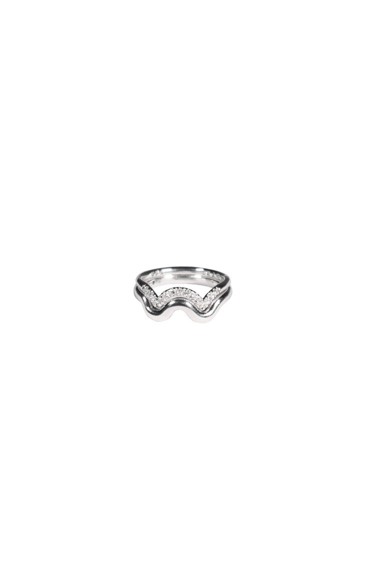 Single Wave Pave Silver and Diamond Ring